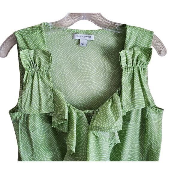 BANANA REPUBLIC Women M Blouse Sleeveless Ruffles Button Up Lime Green Bust 36" - Picture 2 of 7